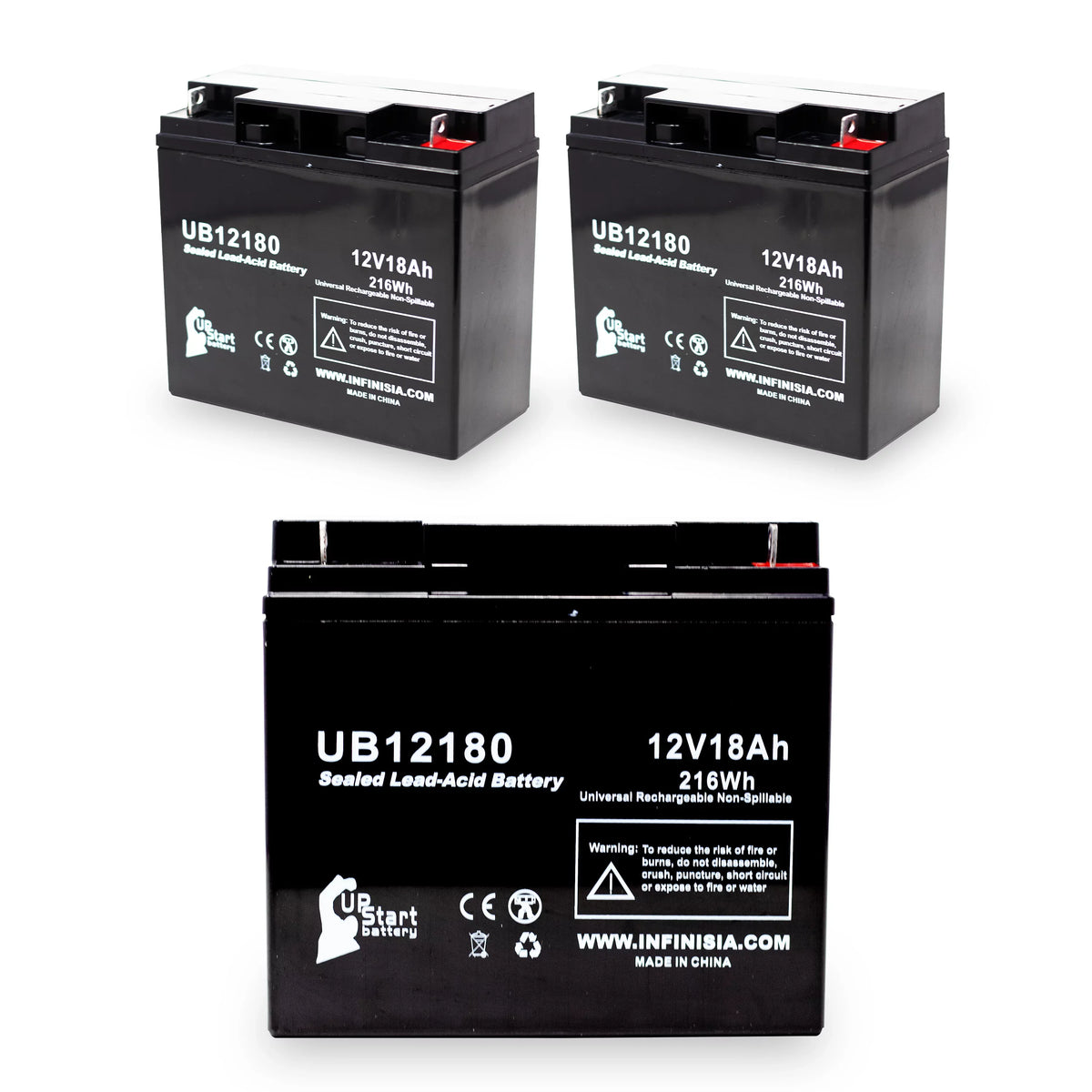 BATTERY AMERICA Acid Replacement Battery AGM, Universal - - Sealed Battery T4 SLA) (12V, Pack GP12170B1 Compatible Lead OF CSB UB12180 18000mAh, 18Ah, 3x Terminal,