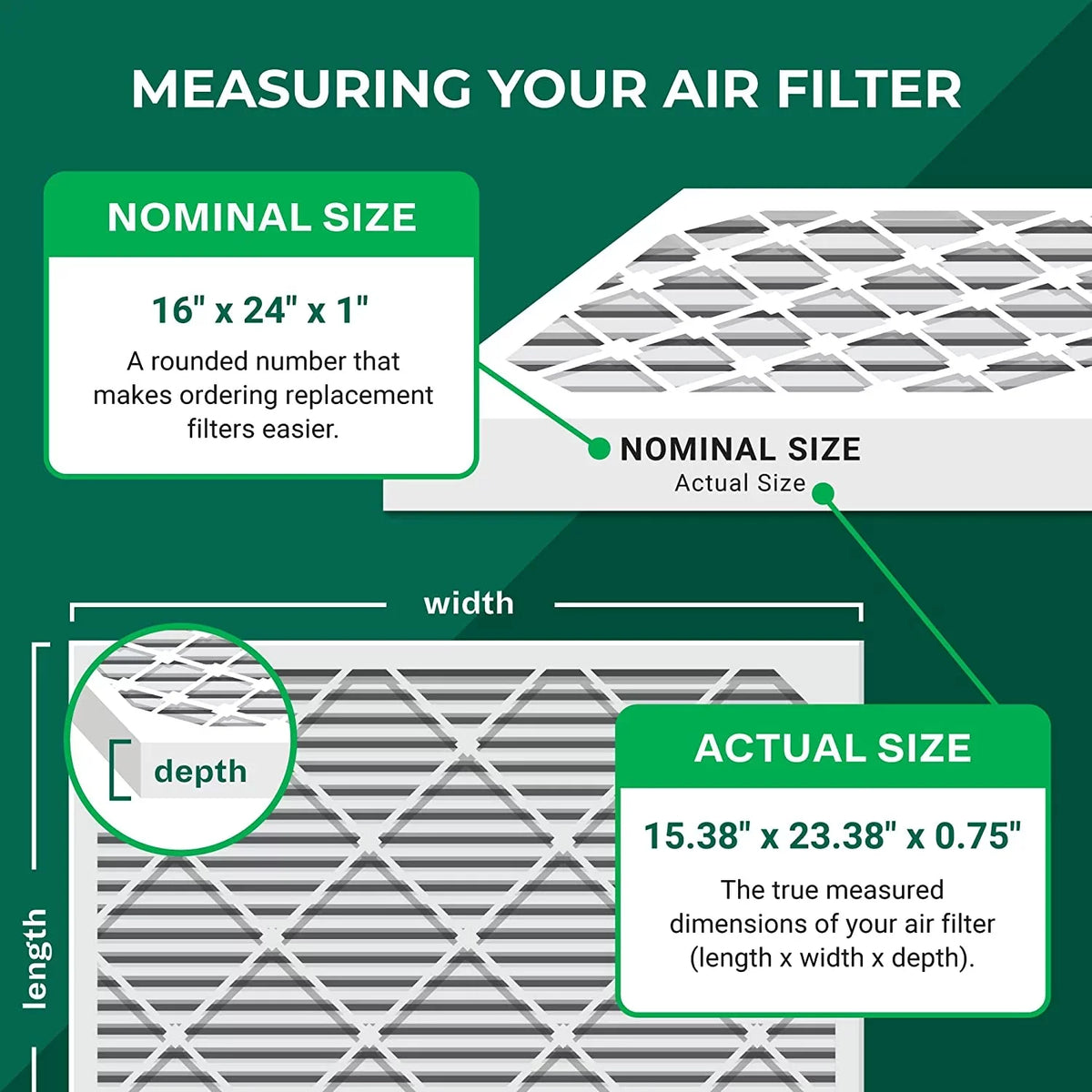 Filterbuy 13 (6-Pack) AC Furnace 16x24x1 Air Filters Pleated MERV HVAC