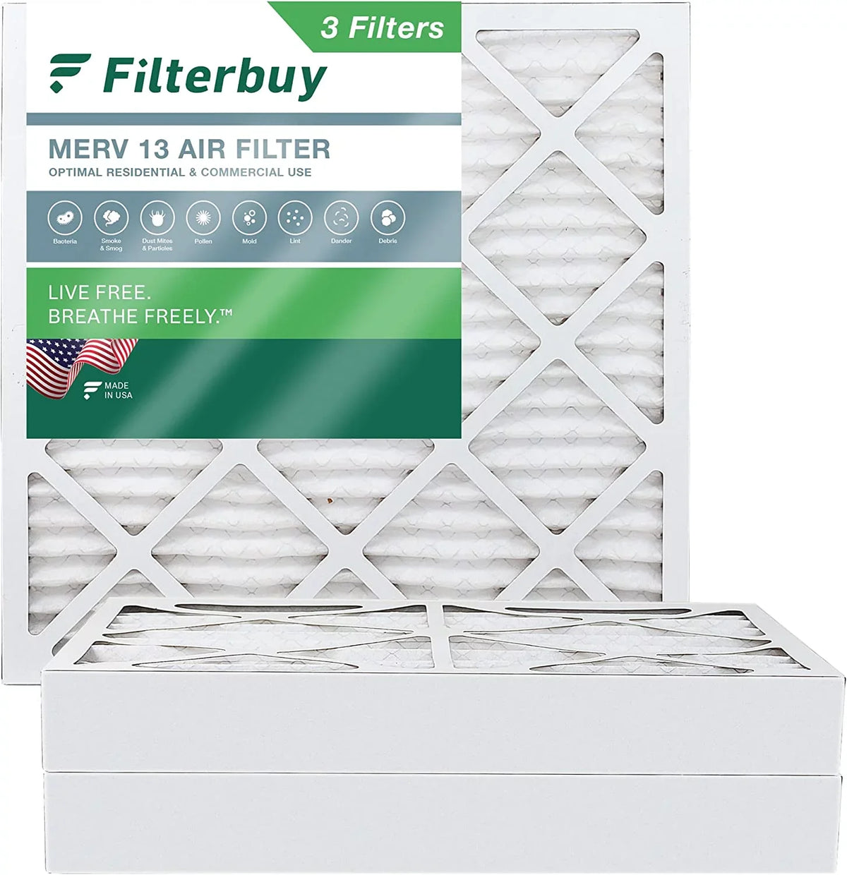 (3-Pack) Air AC MERV Filters Filterbuy Furnace 20x20x4 13 HVAC Pleated