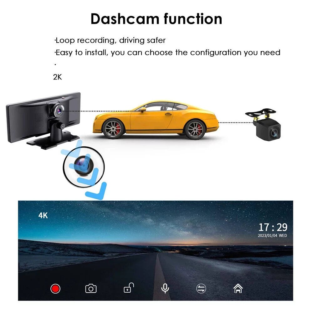 Lens Recording, KingFurt with Touch Dash Dual Camera Connectivity, 1080P Android Screen, T91 - 2K Enhanced WiFi Wireless Auto,
