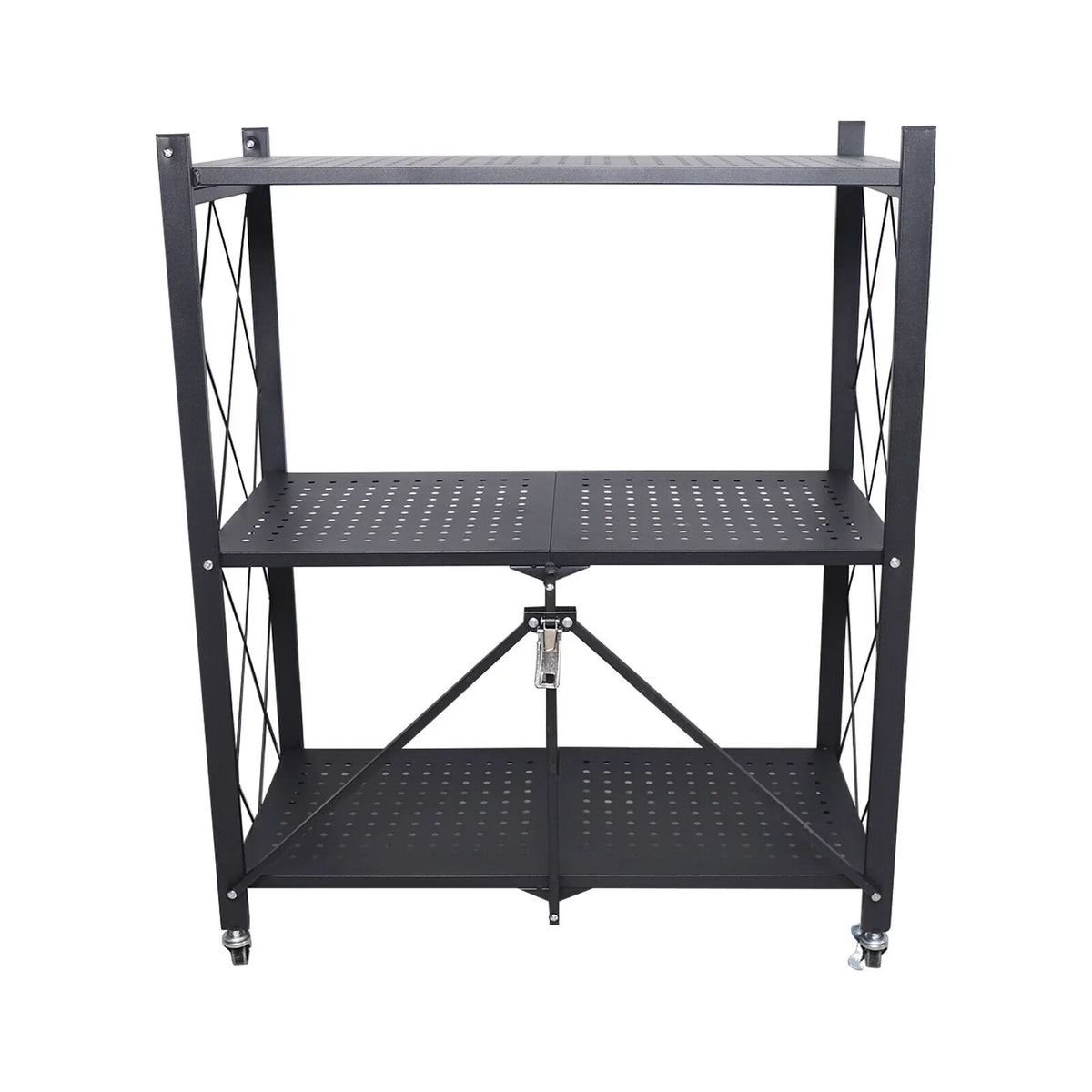 3-Tier Storage with Utility Shelves Metal Rack Kitchen Movable Trolley (Black) Cart Miumaeov Holder Foldable Rolling Wheel