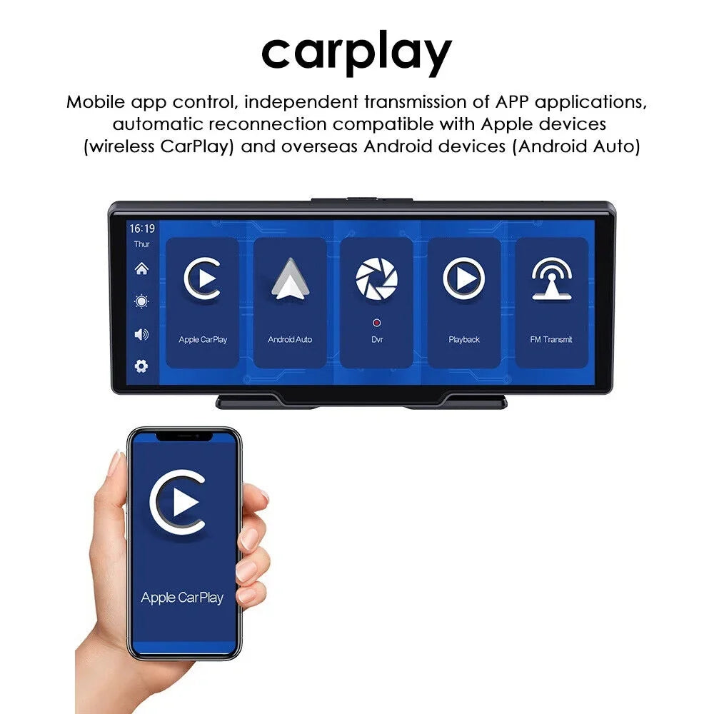 JLLOM 10.26inch Wireless USA Dash 2K Screen Auto 1080P Touch Cam Android CarPlay Car
