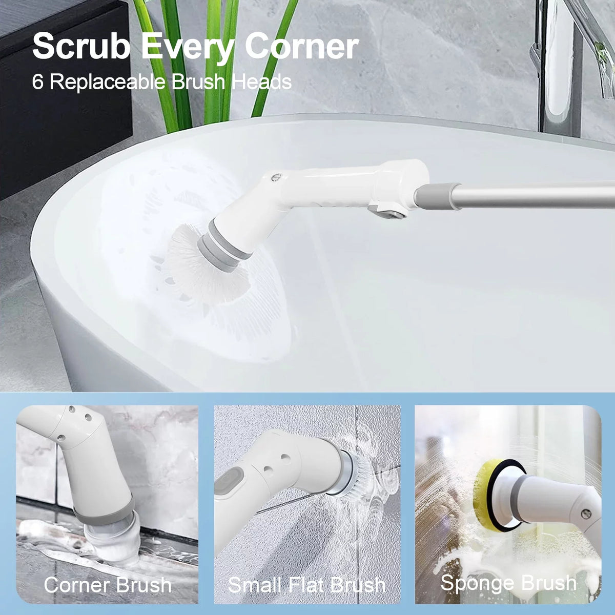 Scrubber Cleaning 6 Tile, Bathtub, Cleaning Electric Spin Brush, Replaceable for Floor Bathroom Scrubber, Heads Cordless Fixdono