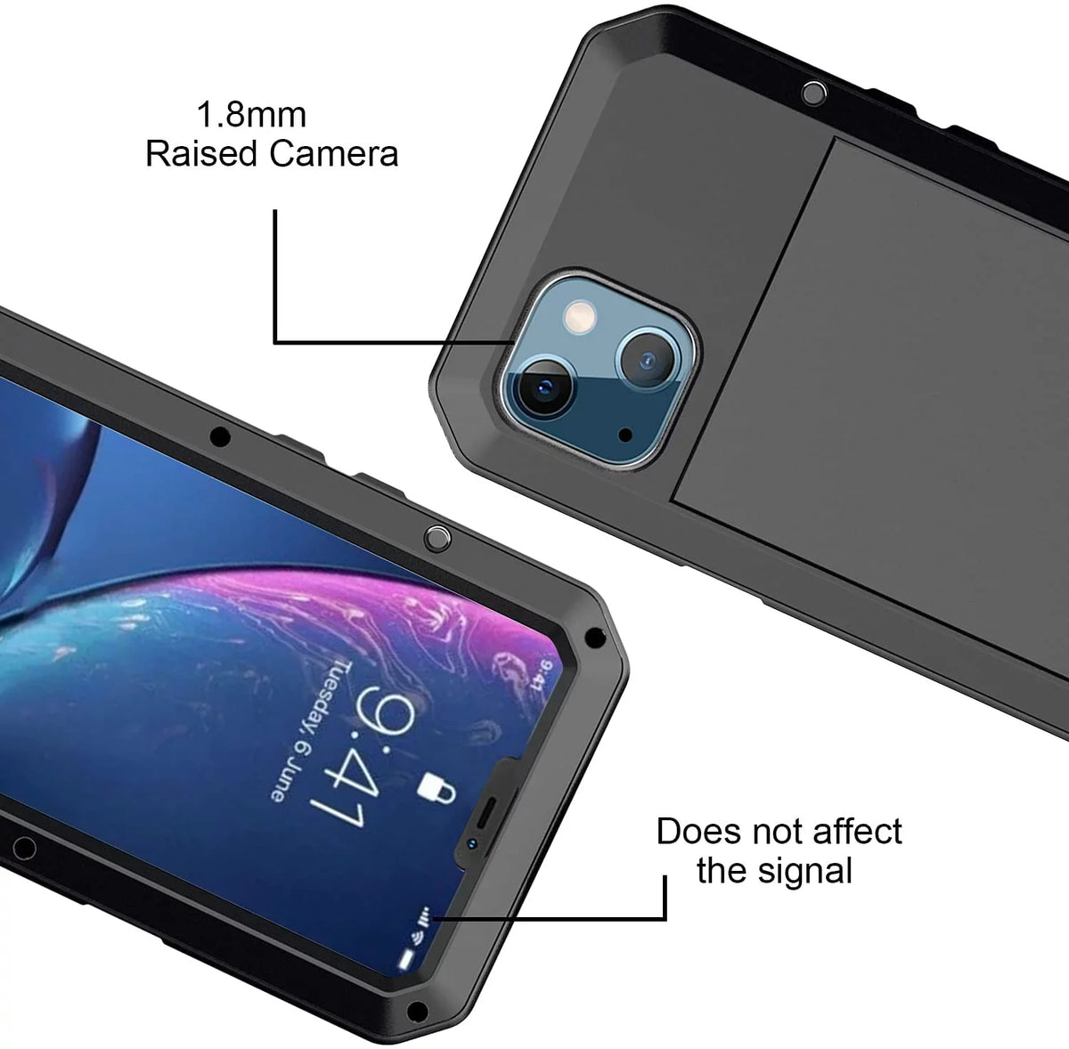 Protection, Heavy Gorilla Pro Glass Case Metal Travel iPhone 15 Rugged Scratch Military Shockproof Duty and exterior Grade Aluminum (Black) Resistant