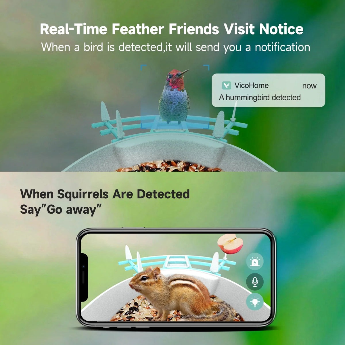 With Vico Ai Squirrel Solar Ai Feeder Deterrent Camera Surveillance CameraVideo Wifi Powered Camera Camera With Feeder AppAi Pir Andoer Wireless camera,Feeder Smart 1080p Species Camera