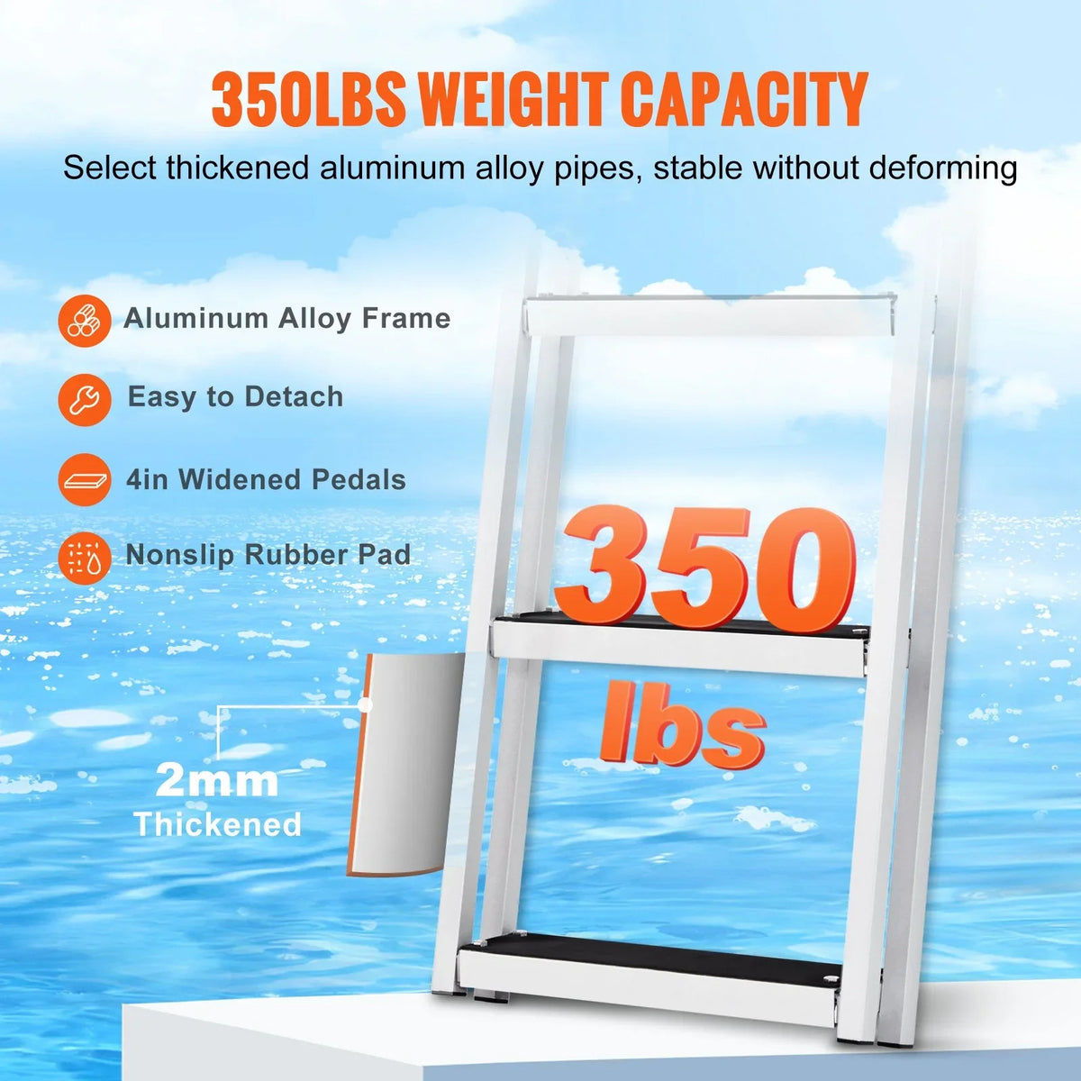 350 Pools Installation 4'' Aluminum & Nonslip Steps, Capacity, lbs Simple Dock with for - VEVOR Wide Marine Boats, Removable Ladder Lakes, Access 3-Step Alloy