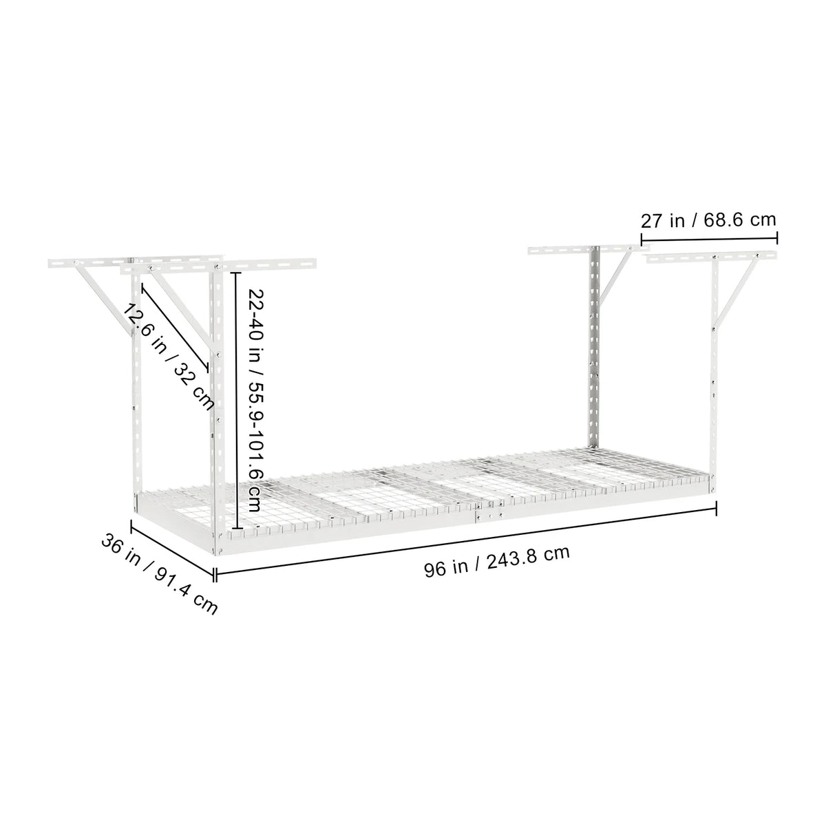 Storage Rack 600lb Ceiling White Overhead Rack Adjustable SKYSHALO 36x96" Garage