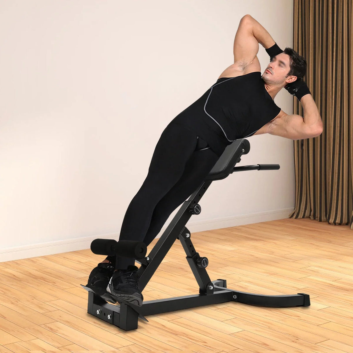 Adjustable Back Machine, Bench Roman in Multi-Functional Extension Hamstring Bench Chair Hyperextension 40.55*27.55*44.48 - Black