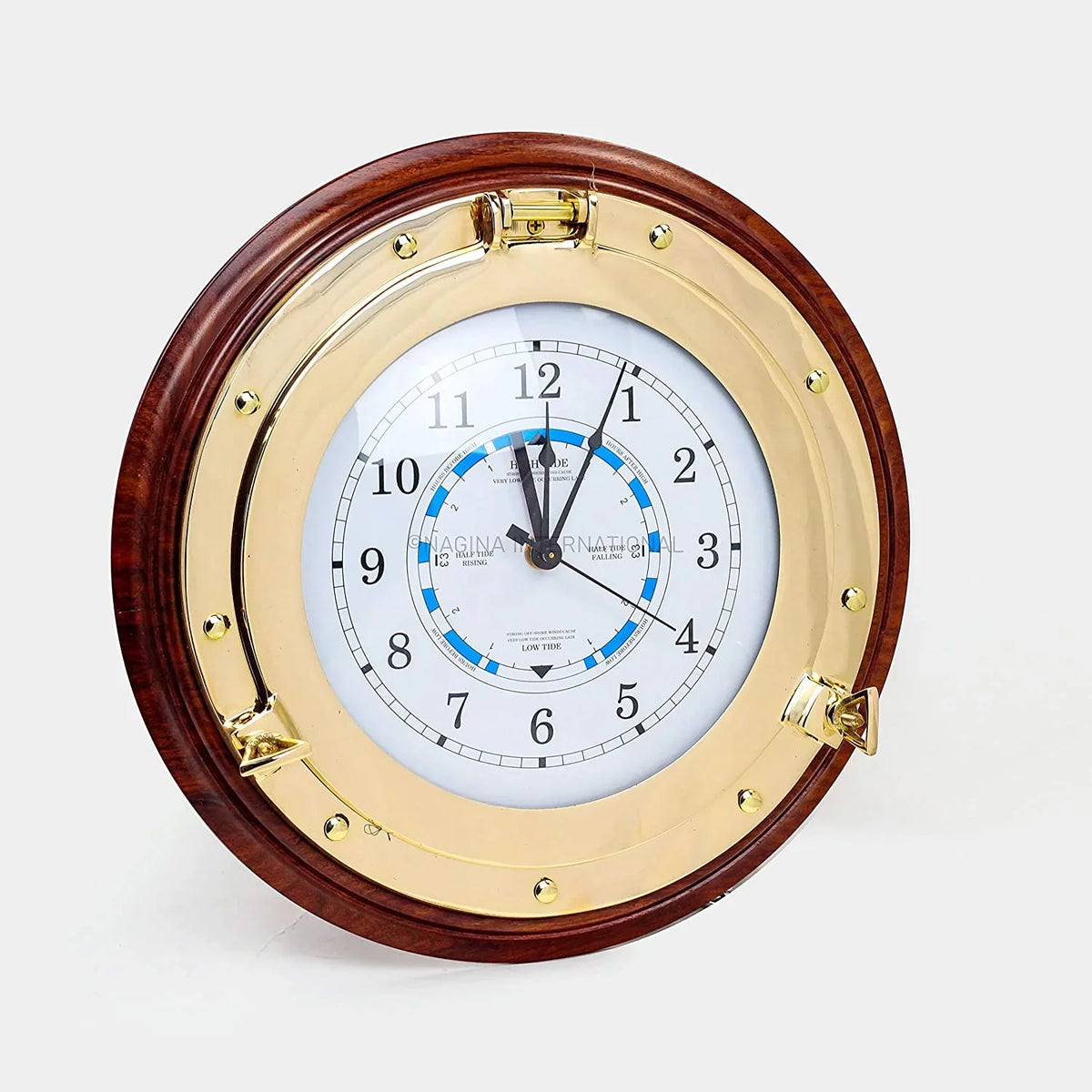 Base On Ocean Time Deluxe Pirate's Clock Beach Nagina (10 Decor Premium | Inches) Wood Solid Tide Ornamental International
