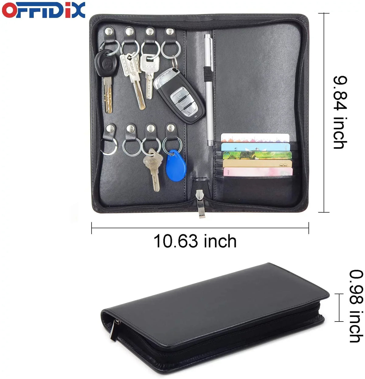 for Card Portable Organizer PU Business Key Key Sales,Hotel Portable Hooks Real Holder Padfolio Car OFFIDIX Case Estate Cabinet,8-Key Executives, Service Zippered Leather Menus
