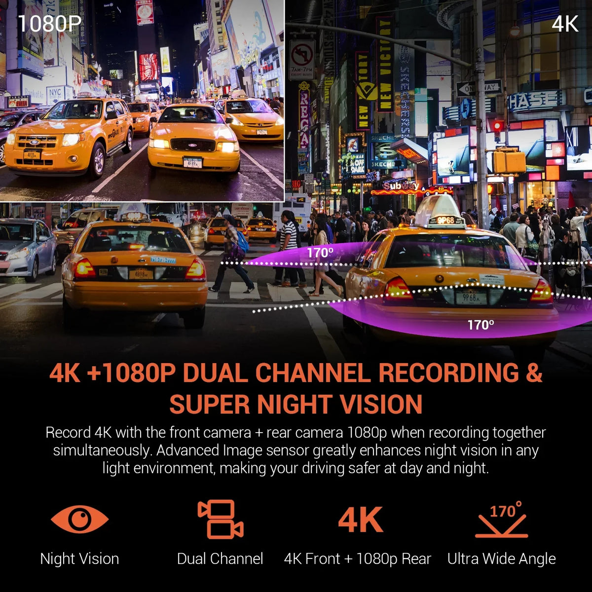 Cam with Rexing Dash Front Rear 4K and V1P Wi-Fi UHD
