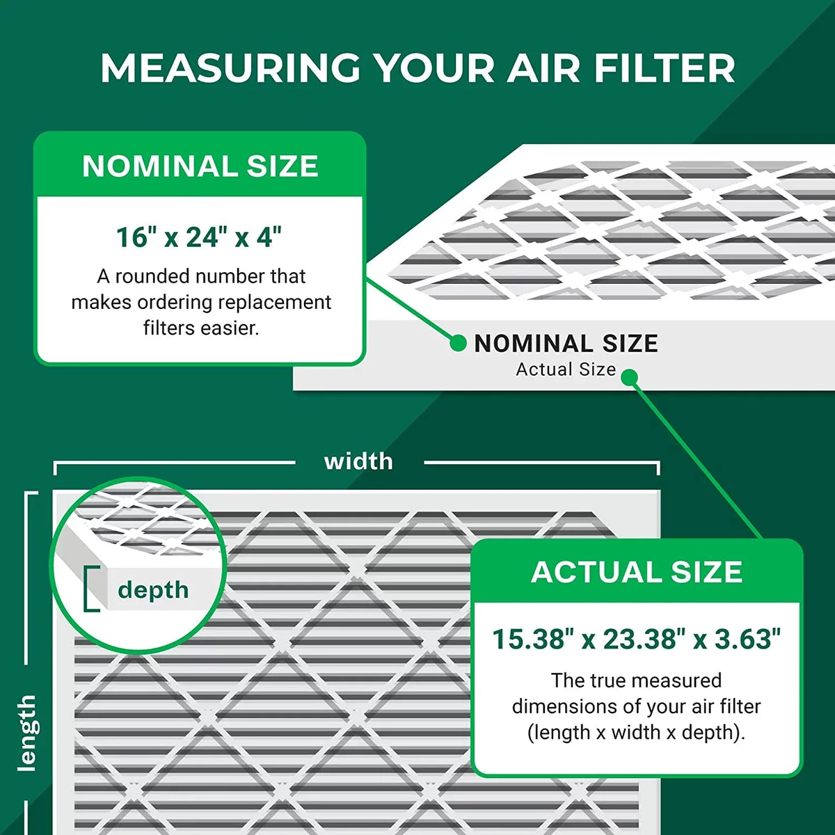 Filterbuy AC Filters Pleated Furnace 8 Air MERV (1-Pack) 16x24x4 HVAC