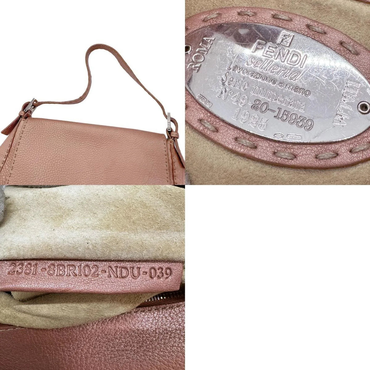 Pre-Owned Bag Leather FENDI Pink (Good) 2381-8BR102-NDU-039 Selleria Metallic z0591 Shoulder Women's