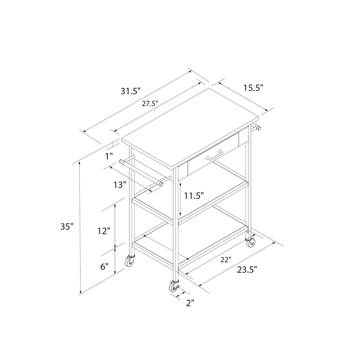 Top, Storage, Kitchen Steel Brown DHP Stainless Kane Frame, Pantry Black Counter Cart, Metal