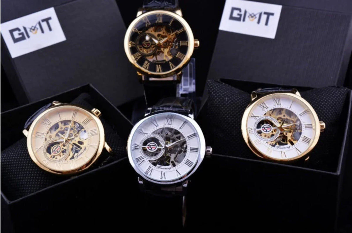 Transparent Wrist Skeleton Watch design Mechanical Leather Hollow