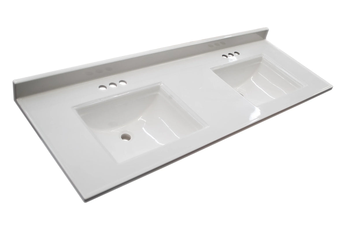 Mount White Marble Double Integrated Solid Backsplash, Rectangle with Cultured Design Camilla House Centerset 557678-WHT Top 61-inch Bowl Vanity