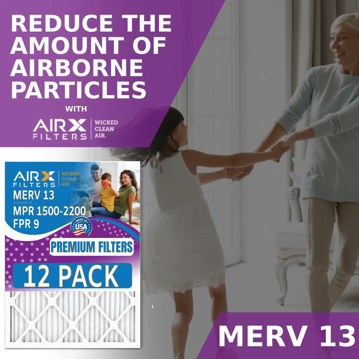 '- Air 13 CLEAN AIRX 12 FILTERS & Furnace - Filters Comparable MERV by USA 1500 FPR 9 Pack 2200 of Rating, Made 16x20x1 Filter in to MPR WICKED AIR.