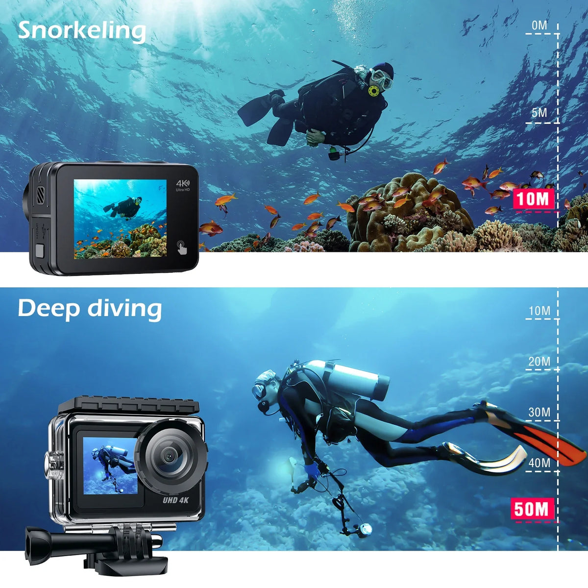 Camera Sports Underwater 20MP Camera Waterproof WiFi Accessories Campark Screen Camera 4K Touch Action Vlog GoPro Kits Camera 30FPS Compatible
