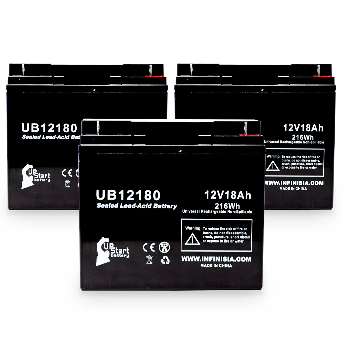 BATTERY AMERICA Acid Replacement Battery AGM, Universal - - Sealed Battery T4 SLA) (12V, Pack GP12170B1 Compatible Lead OF CSB UB12180 18000mAh, 18Ah, 3x Terminal,