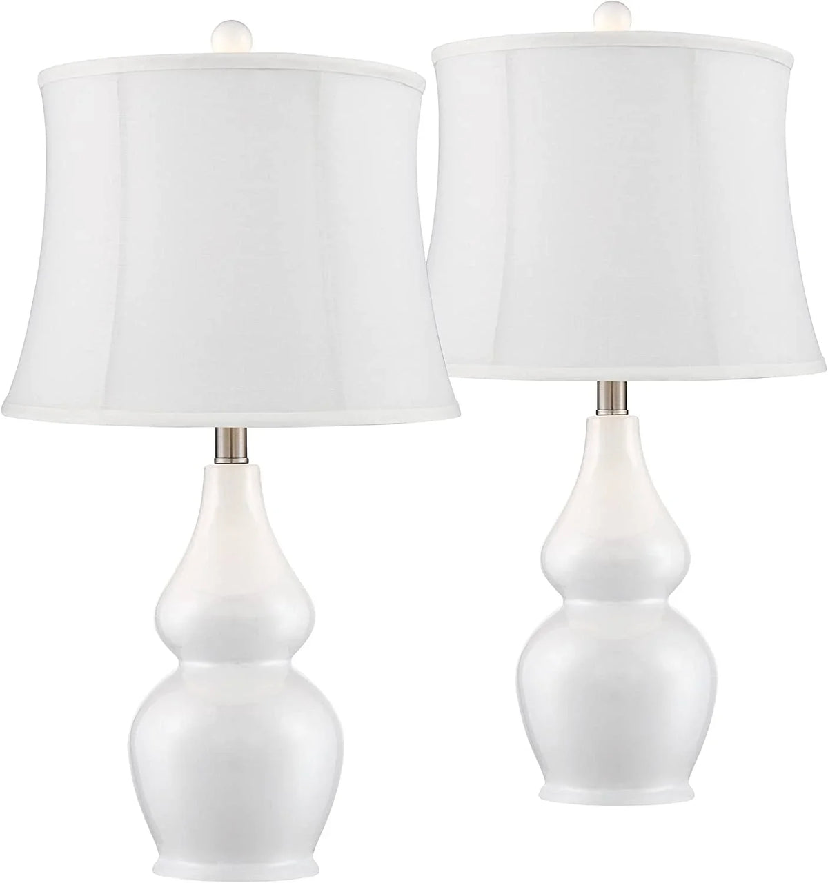 Double House Nightstand Tall Ceramic Modern Softback 25" White Bedroom Bedside Home Lighting for Tapered Entryw Jane Gourd Fabric Room Drum Lamps Living Table Shade TJUNBOLIFE Office