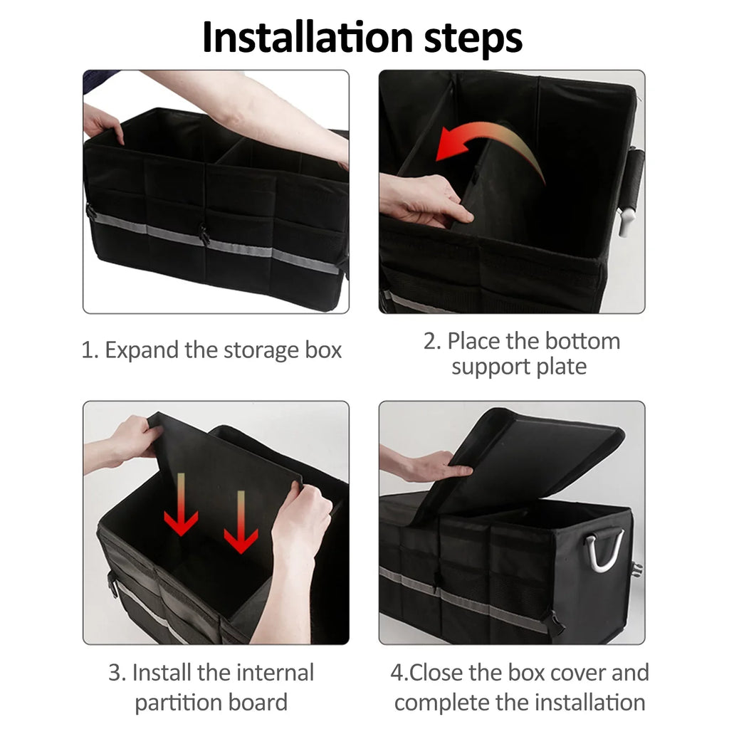 28L Automotive Cargo Storage Box, Car Strip, Trunk Oxford Reflective Cloth Organizer,