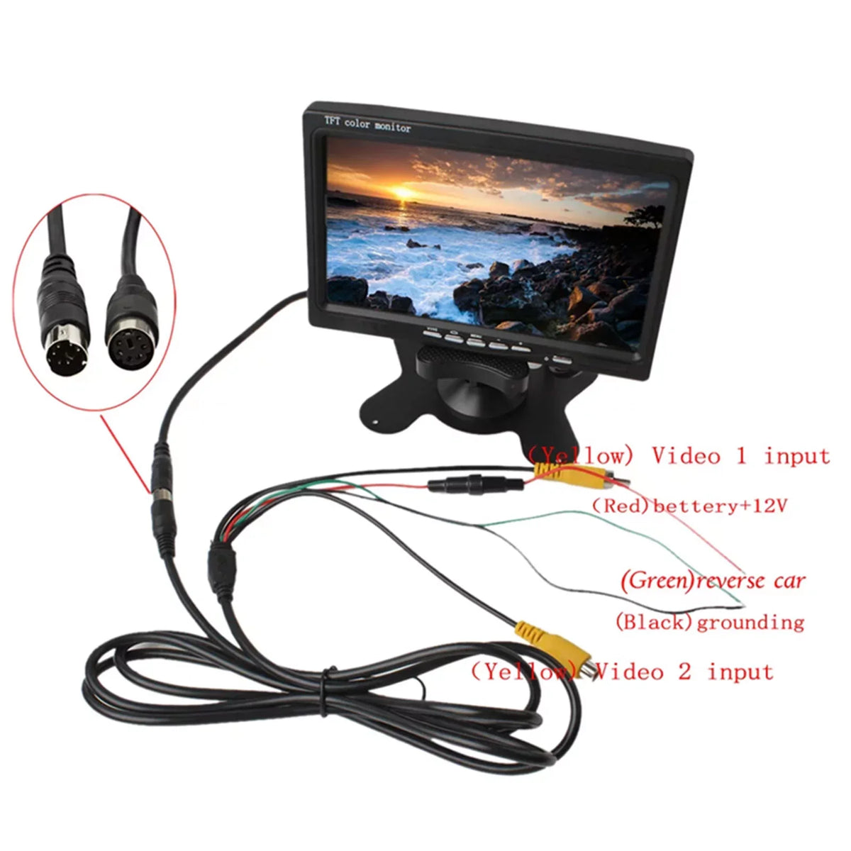 Screen Trucks 1024x600 RV Camera Bus Car Rear View Inch 7 HD Monitor HD Display Reverse Trailer AV For TFT Display Built-in Input Monitor Speaker Backup Screen