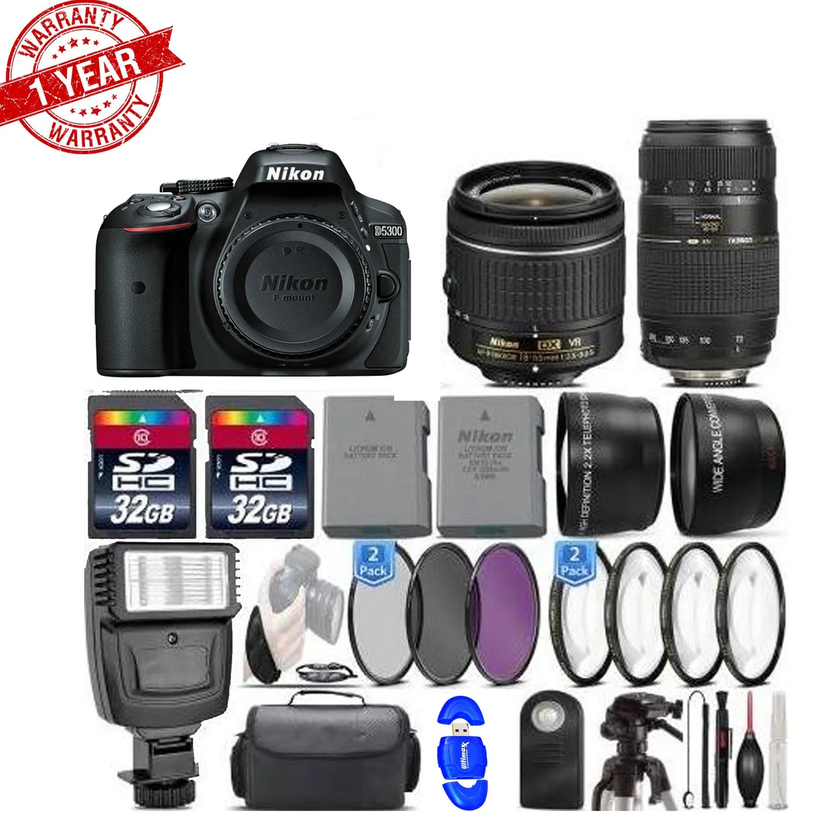 '-64GB Macro 24.2MP Lens Kit Camera||18-55mm Bundle D5300 VR Lens||70-300mm DSLR Nikon