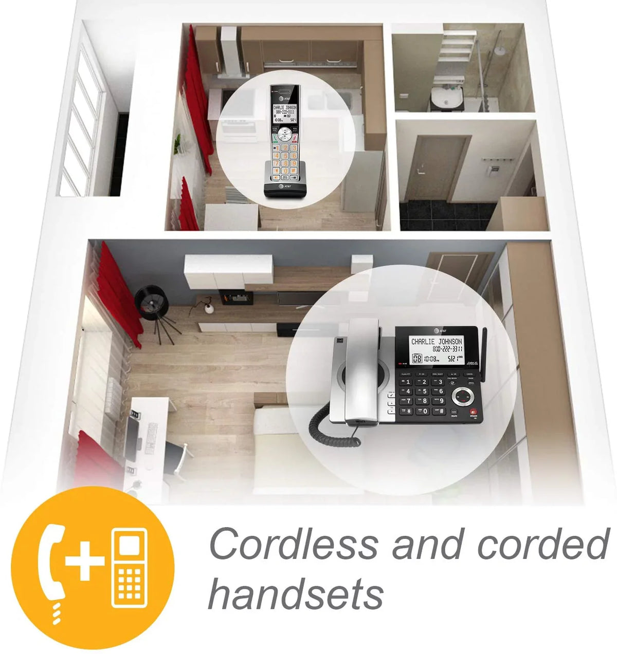 Handset Expandable Call with Blocker, Corded/Cordless with Smart Phone 1 CL84107 Black/Silver AT&T 6.0 DECT