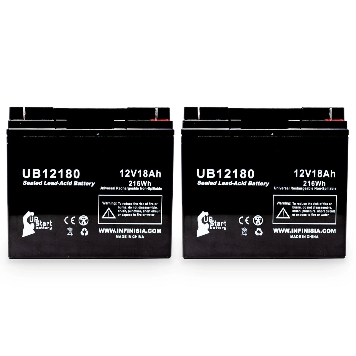 2x T4 AGM, / PX12180 - Universal - Terminal, Pack Portalac Lead 18Ah, Compatible Replacement Battery 18000mAh, Battery Acid UB12180 SLA) (12V, GS Sealed