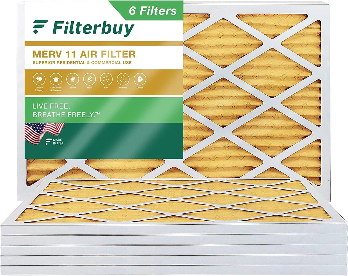 Furnace Filterbuy Pleated HVAC MERV 11 10x24x1 (6-Pack) Air Filters AC
