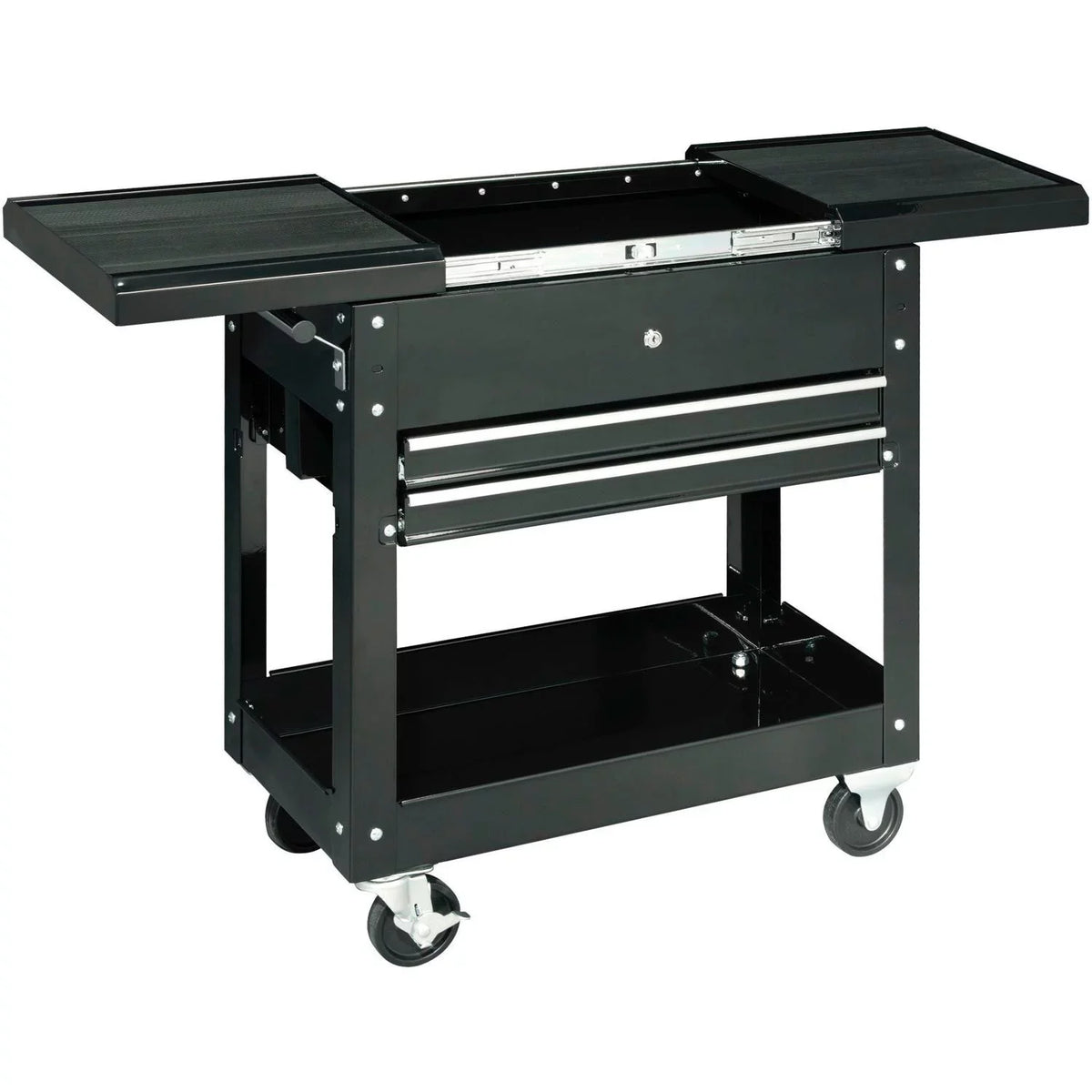 W/ Cart Global Tool Top, 27" Sliding Industrial 2-Drawer Black