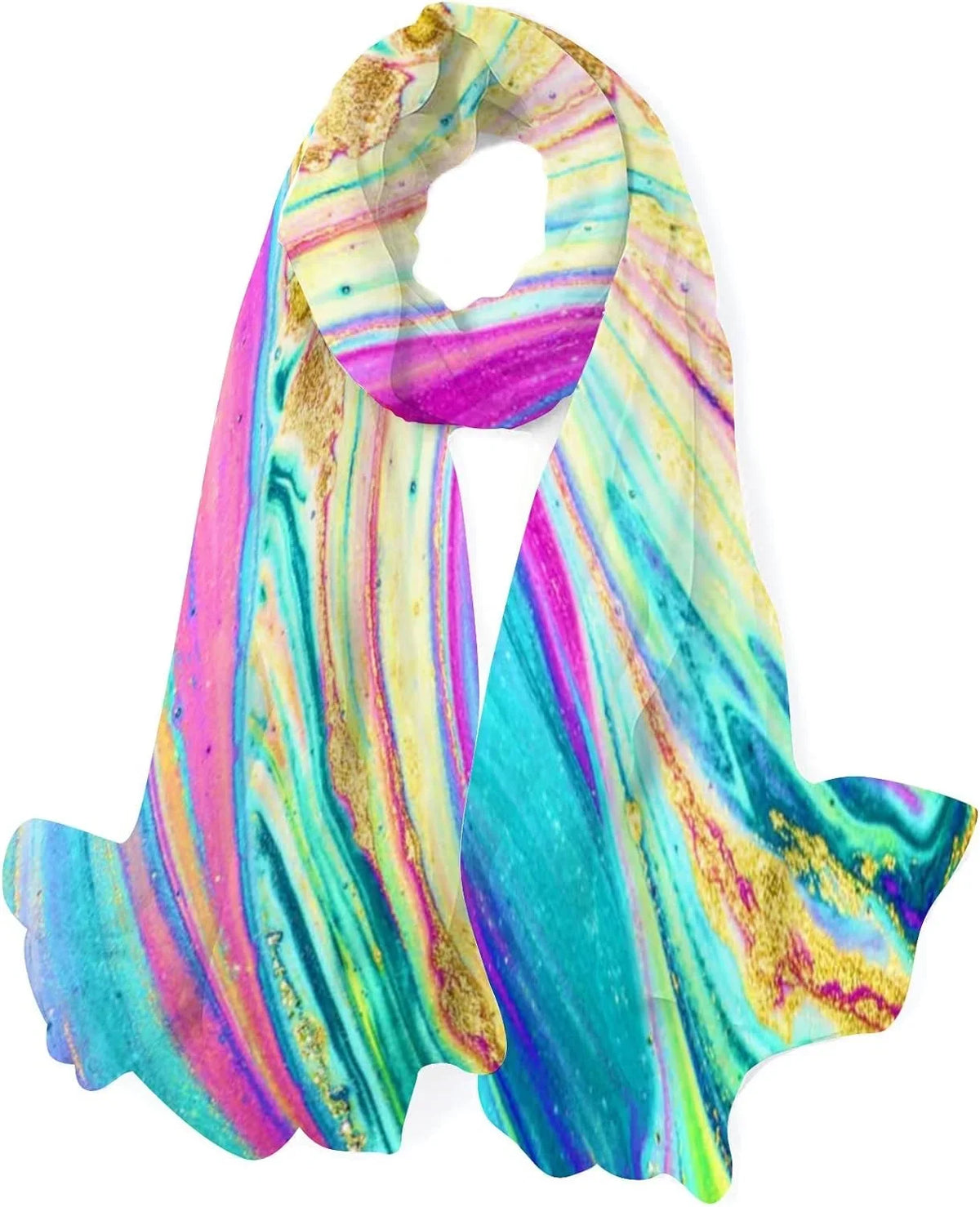 Silk Art Wrap Lightweight Marble Shawl Watercolor Women Hyjoy Girls Long Neck Scarves for Scarf
