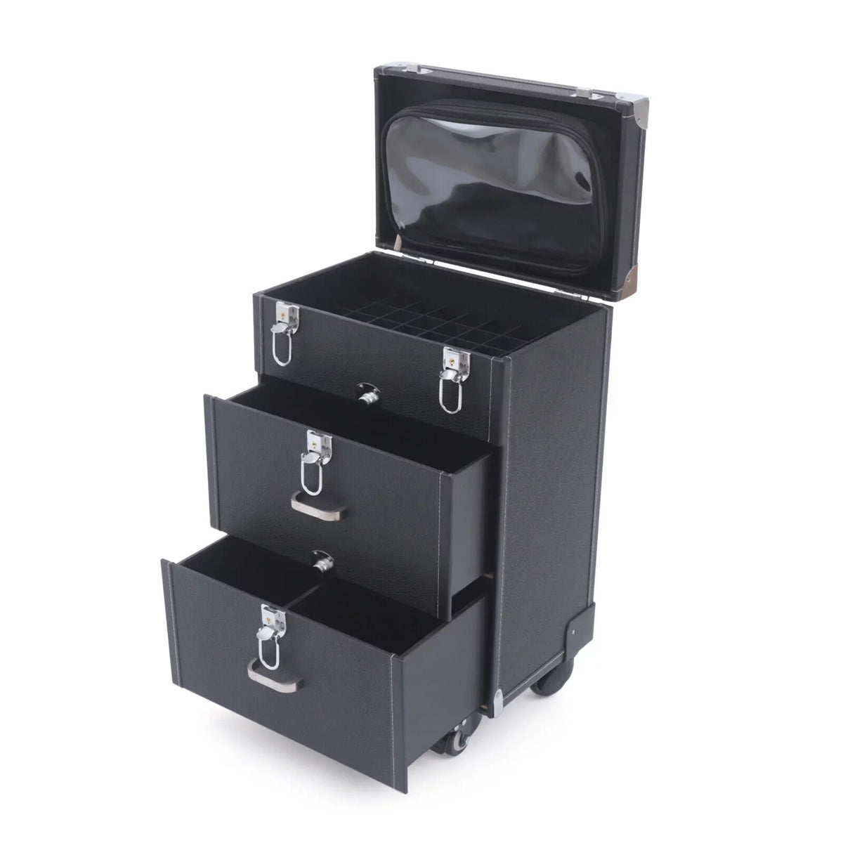 Rolling Cosmetics Box Box Train Cosmetic Bag Case Cases Rolling Rolling Wheels Trolley Lock Women's Black Storage Train Case Black Organizer Makeup Organizer Makeup PU Cosmetics Trolley Black Trolley