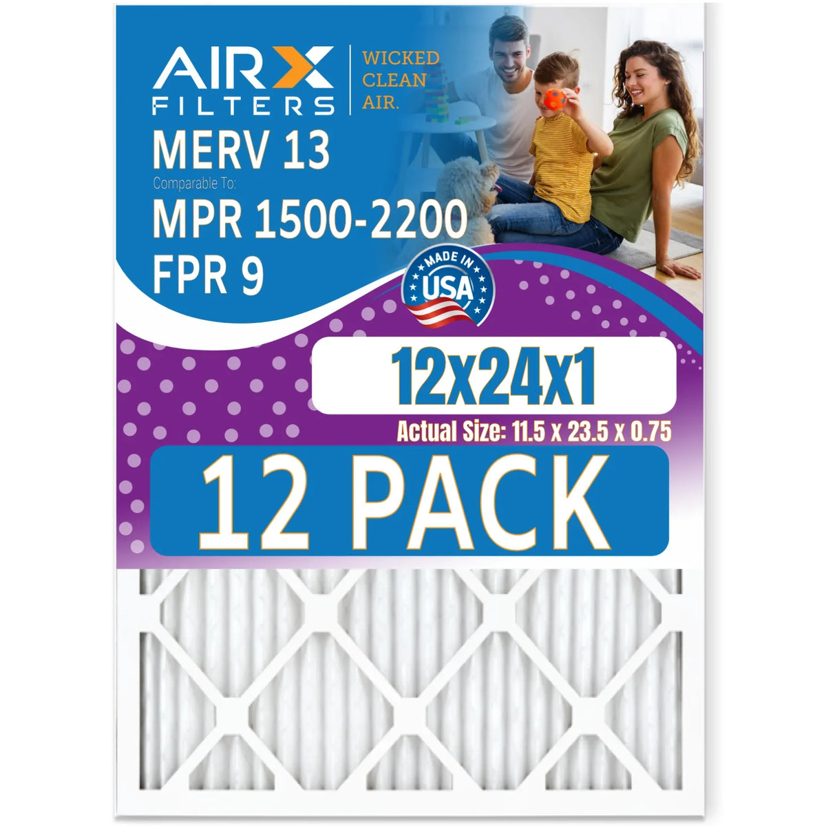 in Pack USA - to Comparable Filter MPR WICKED - of AIR. 12x24x1 Rating, CLEAN MERV 13 Made FILTERS Furnace Filters FPR AIRX 9 2200 Air & 1500 12 by