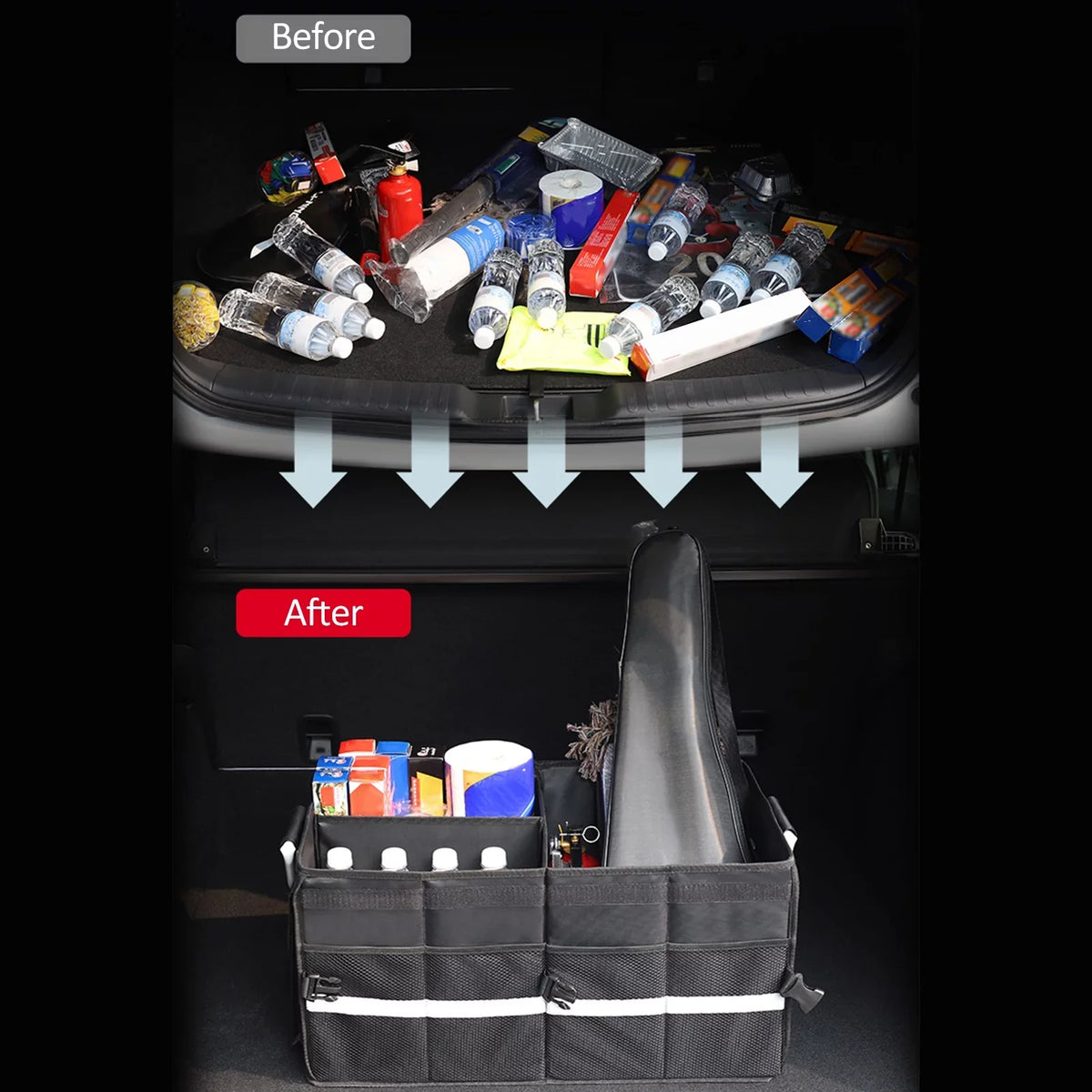 28L Automotive Cargo Storage Box, Car Strip, Trunk Oxford Reflective Cloth Organizer,