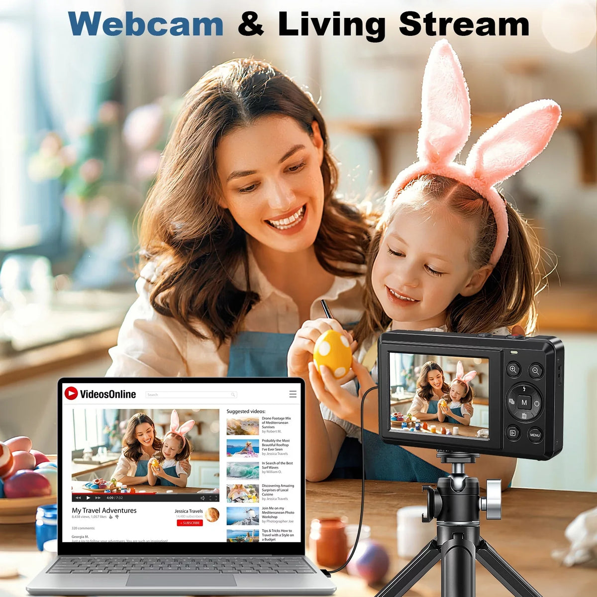 with Digital Camera SEREE SD Zoom, and 2 Card 16X Digital Digital and with Camera Autofocus Batteries 44MP Portable Point Cameras 32GB Compact 2.4'' 4K Shoot