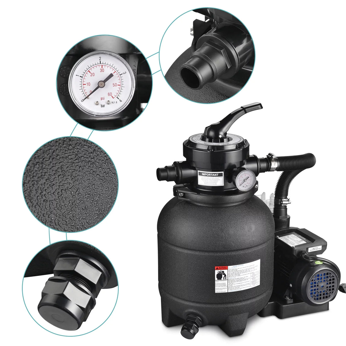 2640GPH Sand Above Strainer Filter Ground w/ Valve Yescom 12" 3/4HP 4-Way Pool for Pump